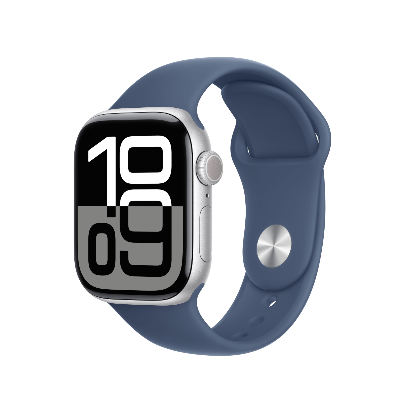 Apple Watch Series 10 GPS + Cellular 42mm Aluminium silber mit Sportarmband M/L Denim, mwx43qf/a