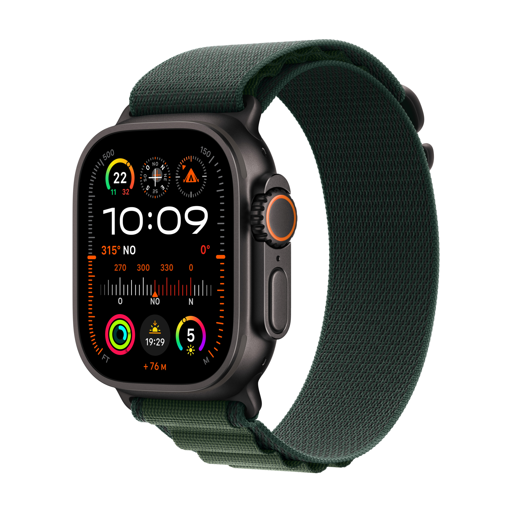 Apple Watch Ultra 2 schwarz mit Alpine Loop Large dunkelgrün, mx4t3fd/a